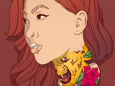 Girl with neck tattoo digital girl illustration neck tattoo portrait