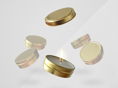 Five Pack o' Candles branding candle commerce design fire flame floating gold hover lid photography photoshop product tin website wick