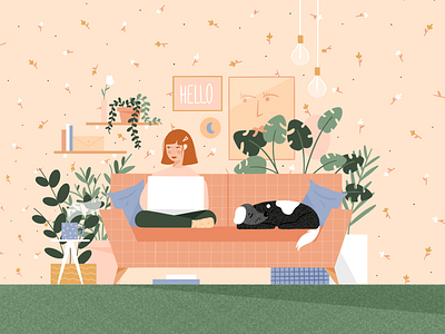 Cozy Cubicles apartment couch design dog furniture graphic design home office illustrations illustrator people spring woman work from home