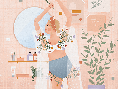 No razor no problem apartment bathroom design flowers graphic design illustration illustrator lady people procreate shave spring texture woman