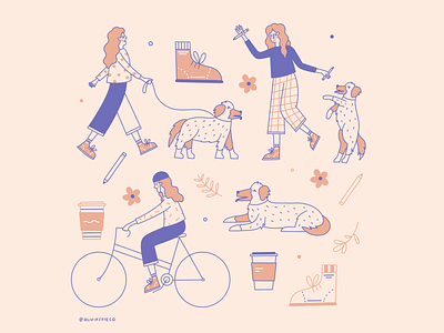 Day to Day bike coffee design dog flowers graphic design hand drawn illustration illustrator lady people procreate routine schedule shoe woman