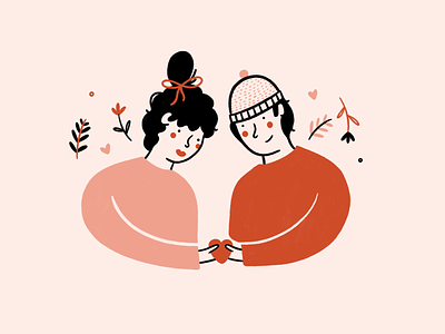 My Valentine couple floral flowers graphic design hand drawn illustration illustrator lady love people pink procreate red valentine woman