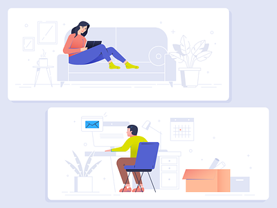 Tips to Soothe Stress at home couch design gradient illustration illustrator line line art living room office people reading stress vector working