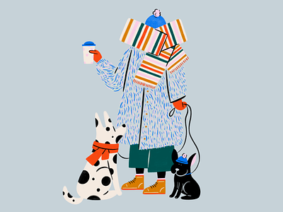 Winter coat coffee cold design dog hand drawn hat illustration illustrator pattern people pet procreate