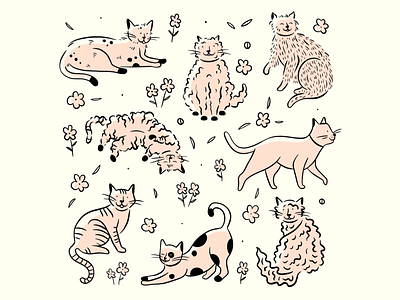 Happy Cats cat cat doodle design hand drawn illustration illustrator line art pattern procreate texture wallpaper