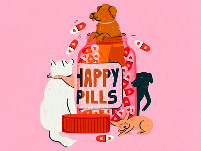 Happy Pills depression design dog doggos emotions feelings hand drawn happy pills illustration illustrator pet pills procreate texture