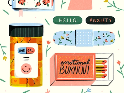 Sad Girl Things design emotions feelings hand drawn illustration illustrator lettering love matchbox pills procreate sad girl self care self love