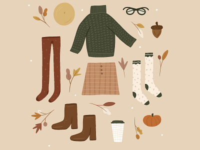 October autumn boots coffee fall fashion hand drawn illustration leaves october procreate seasons sweater winter
