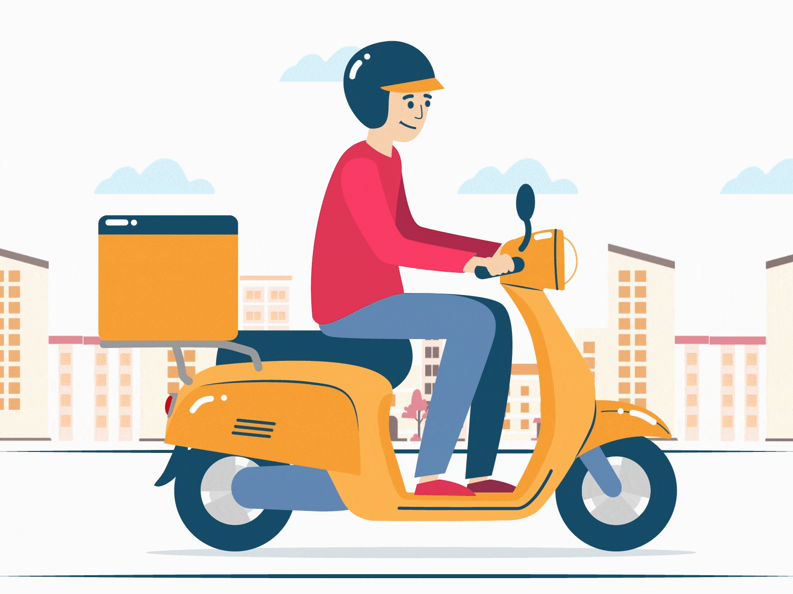 Online Delivery Boy - Animation animation big city life character character design city delivery service flat flat design food illustration man scooter scooter boy