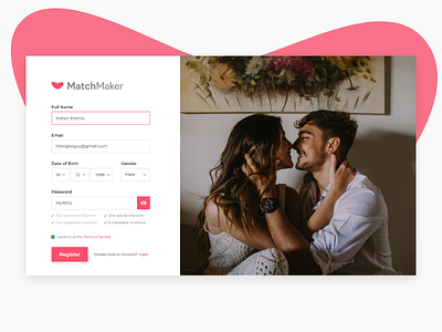 Sign Up for MatchMaker Dating Website - Daily UI #001 app dailui dailyui 001 dating design inspiration shot sign up ui ui ux ux website