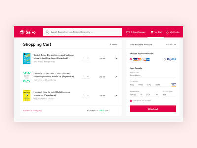 Saiko Book Store Checkout Daily UI Challenge #002 cart checkout dailyui dailyui 002 dailyuichallenge design dribbble ecommerce inspiration payment ui ux website