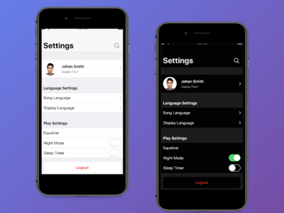 Mobile App Setting Page Design for iOS Daily UI Challenge #007