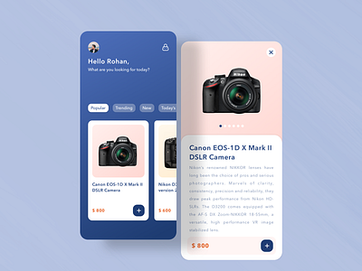 Camera store app ui visual exploration