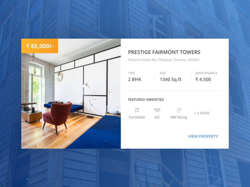 Featured Property Card icons ecommerce india cards blue realestate website experience interaction uiux