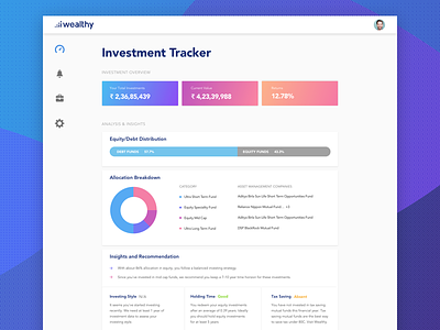 Investment Tracker chart dashboard design gradient india investment money ui wealthy