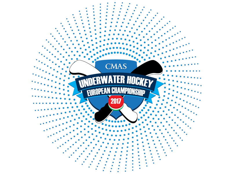 Logo for UWH2017 underwater shield hockey dots circle championship blue