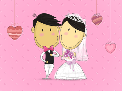 we're getting married character design pink wedding card