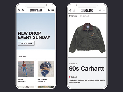 Springy Jeans Website clothing ecommerce fashion mobile shopify vintage website website design