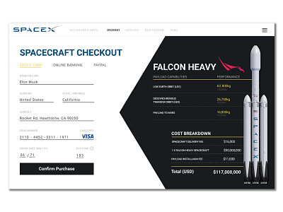 SpaceX Checkout Page (Daily UI Design Challenge #002)