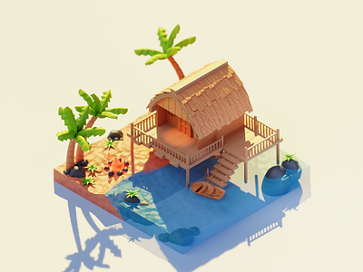 Seaside Cottage 3d 3d blender 3d illustration 3d render beach blender cinema4d cottage hotel illustration sea seaside water wooden building