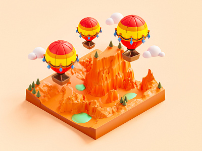 Canyon Landscape 3d 3d blender 3d illustration 3d render blender canyon cinema4d holiday hot air balloon illustration turkey ui vacation