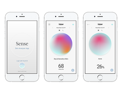 Sense: skin analyzer app custom data visualization data gradient mobile companion smart device
