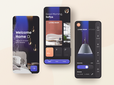 Smart Home / Mobile App 🌚Dark Mode app dark design interface light mobile smart smart home ui ux violet