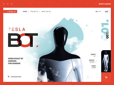 Tesla BOT [ Concept ] branding card design desktop graphic design green hero interface landing modern red robot tesla tesla bot ui ux web page