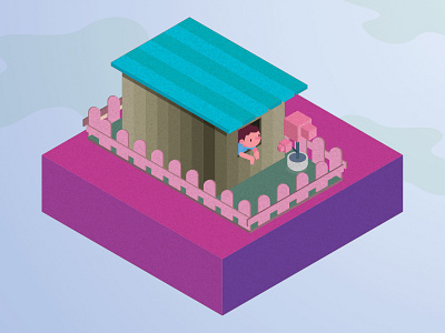 Lonely House & Boy 2d ai ilusstration isometric design