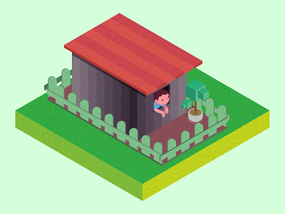 Lonely House & Boy (Color#2) 2d ai ilusstration isometric