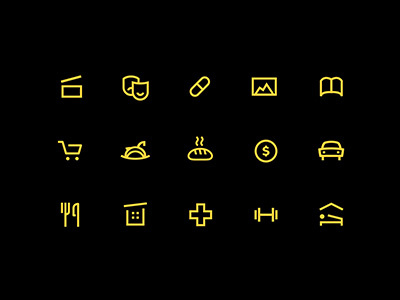 Icons for site bakery bank cafe drugstore gallery icon library movie parking playground store theatre