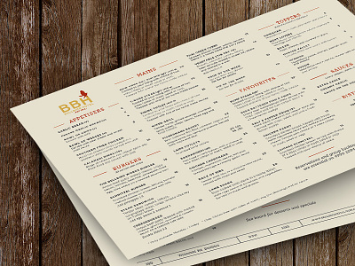 Bell Bird Hotel Menu Design design graphic layout menu menu bar menu design print pub restaurant