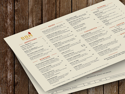 Bell Bird Hotel Menu Design