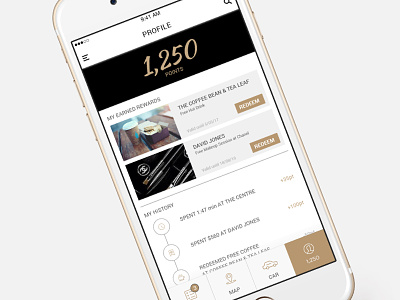 App Rewards app black fashion gold loyalty offer personalisation platform rewards shopping ui ux
