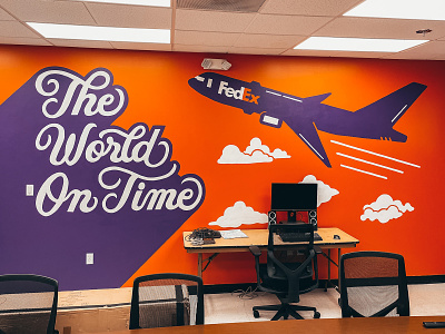 FedEx Plane Office Mural conference room mural fedex hand lettering lettering lettering mural mural office mural script