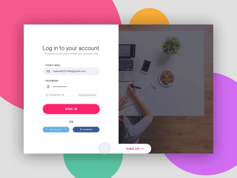 Sign in & Sing up color gif login registration signin signup ui ux video web