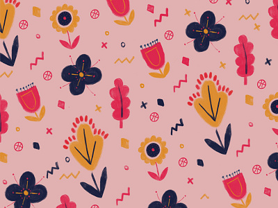 Hello Dribbble! art debut floral graphic hand drawn illustration pattern print surface design texture vector wallpaper