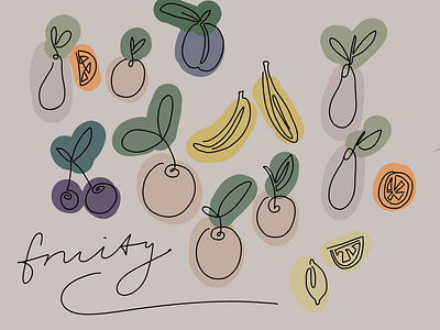Continuous Line | Fruity continuous line flat food fruit graphic icons illustration line drawing tonal typography vector vector pack