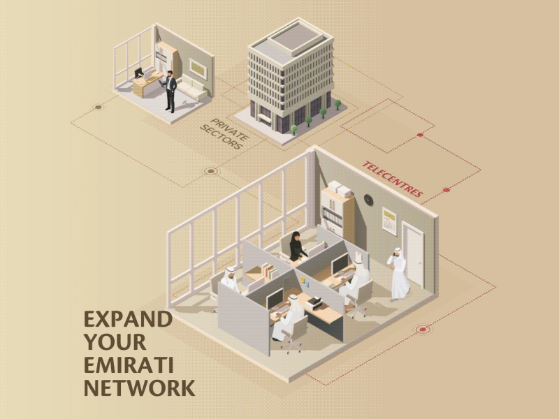 Isometric Network animation building business character desk explainer gif isometric motion network respective room