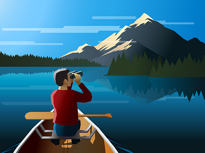 Halfway Mark binoculars boat lake mountain paddle peak river trees water