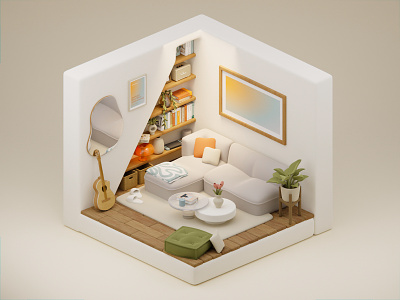 3d isometric living room - blender 3d 3d design blender design isometric low poly lowpoly render room