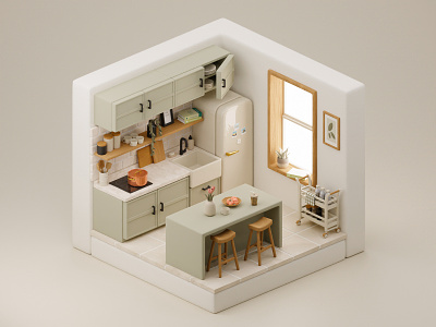 3d isometric kitchen - blender 3d design kitchen