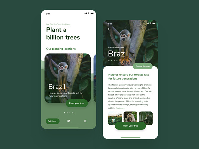 Forest Restoration App Concept - Plant A Billion Trees animals app button design ecology forest menu mobile planet plant a billion trees plants trees ui ux