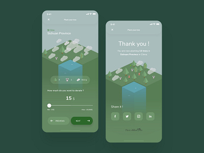 Forest Restoration App Concept - Donation dataviz design donate donation ecology forest illustration isometric mobile planet plant a billion trees ui ux