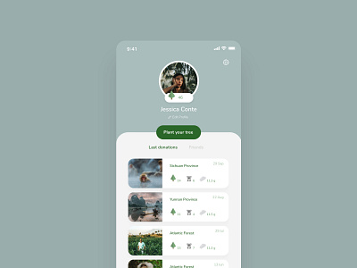 Forest Restoration App Concept - Profile app design donate donation ecology forest mobile plant a billion trees profile ui ux