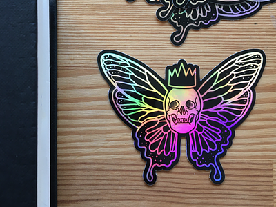 Butterfly Skull Holographic Stickers holographic procreate rainbow skull sticker stickermule stickers