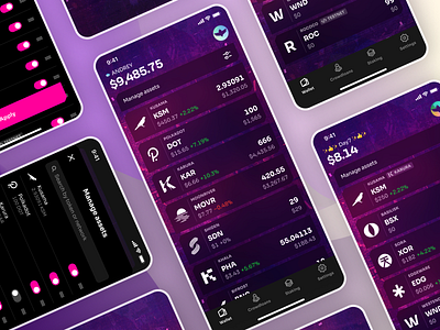 Multi-assets in Fearless Wallet app app design asset management assets balance banking bitcoin blockchain crypto crypto platform crypto wallet defi design ethereum interface investing manage mobile ui ux