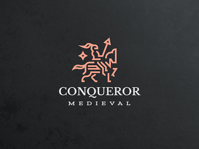 Conqueror Medieval Knight authentic branding conqueror horse identity kingdom knight lineart logo logodesign luxury majesty modern monogram monoline professional simple