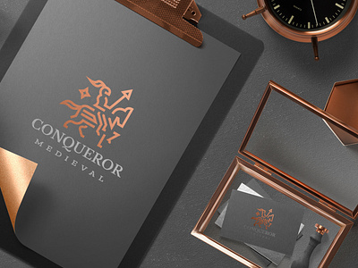 Conqueror Branding bold branding branding and identity branding design horse icon identity kingdom knight line logo majesty mark medieval monogram sophisticated