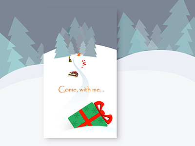 Flat start／launch page： Xmas, Come, With Me app forest gift launcher night snow start ui ux winter xmas
